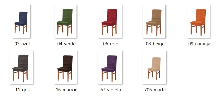 Gama de colores fundas para asiento y respaldo de sillas "Penélope" Gama de colores fundas para asiento y respaldo de sillas "Penélope"